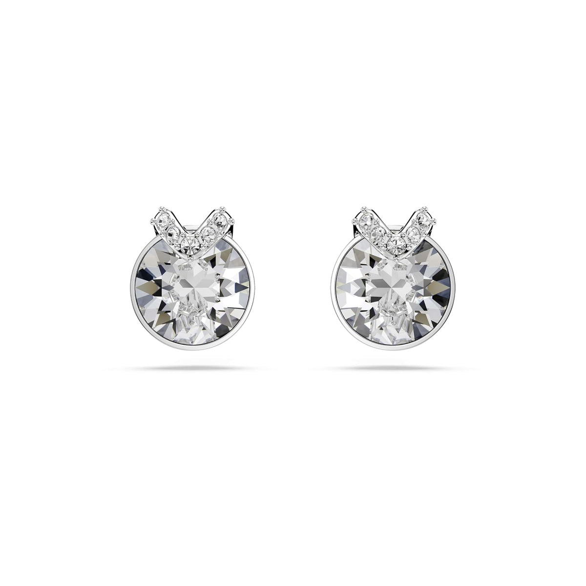 arete Swarovski Bella, corte redondo, pavé, blanco, baño de rodio