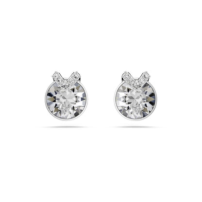 arete Swarovski Bella, corte redondo, pavé, blanco, baño de rodio