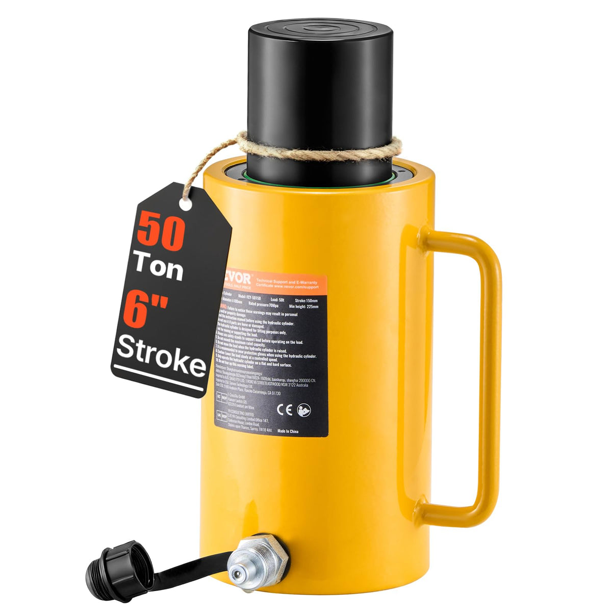 Mophorn 50T - Cilindro hidráulico de 6 Pulgadas de Carrera, Cilindro hidráulico sólido de Efecto único, Cilindros de elevación hidráulicos de 150 mm para Doblar, enderezar y Tirar de Camiones,