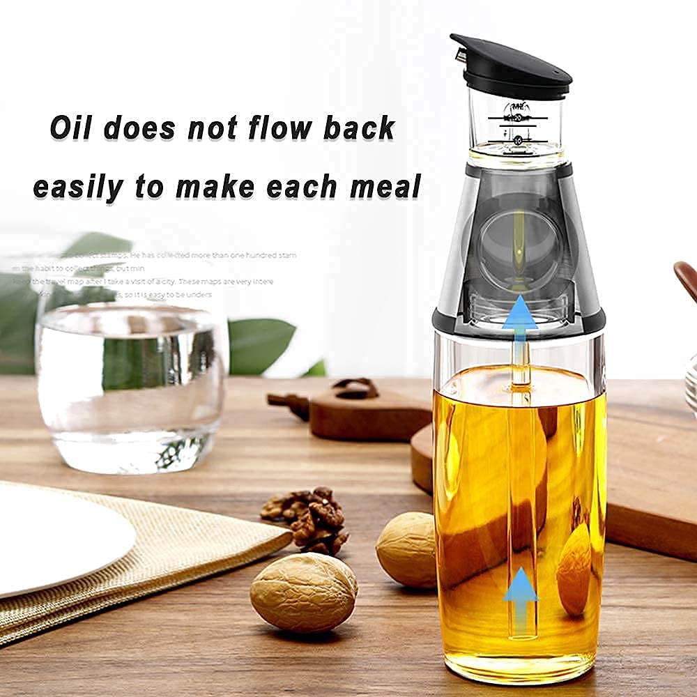 Dispensador de aceite y vinagre de vidrio superior, vertedor de aceite de medición para cocina,botella de aceite de vidrio transparente con escala, 8.5 onzas