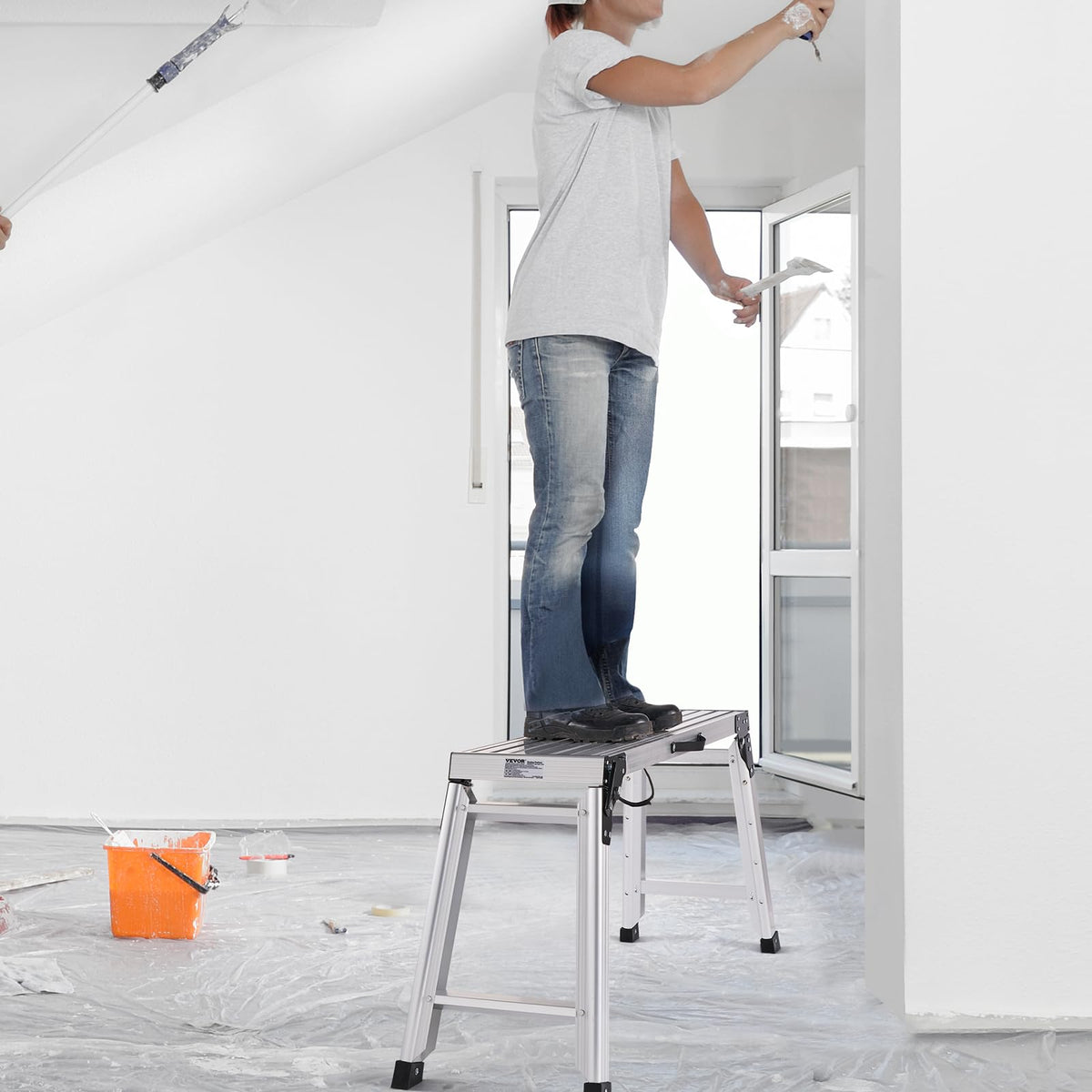 VEVOR - Plataforma de trabajo plegable, 30 x 12 x 20 pulgadas, escalera de aluminio para paneles de yeso, capacidad de carga de 350 libras, banco de trabajo resistente con pies antideslizantes, ideal para lavar vehículos, limpiar, pintar, decorar