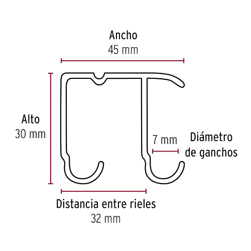 Hermex RJJ-20, Riel superior"JJ" de aluminio para puerta corrediza 2 m