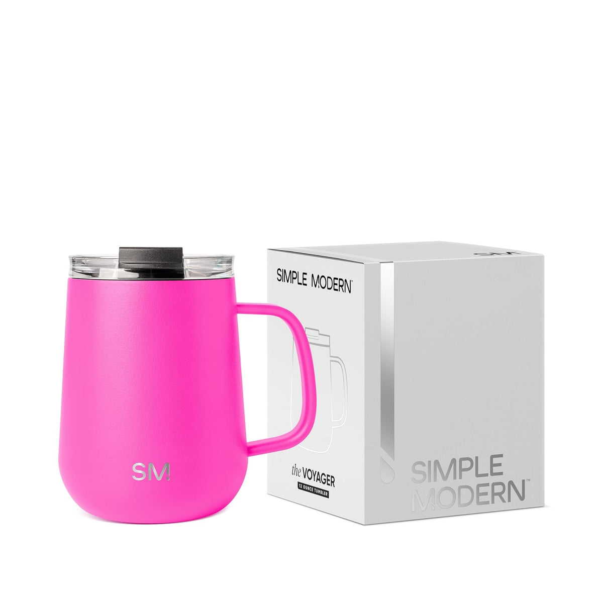 Simple Modern Taza de Viaje Voyager con Asa, Acero Inoxidable, 355ml - 355ml - Rosa (Raspberry Vibes)