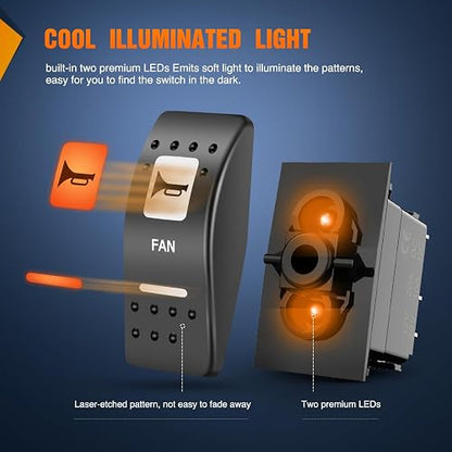 Nilight Interruptor Bocina UTV 5 Pines SPST | Momentáneo On Off, Retroiluminado Naranja, 12V 24V, Compatible Polaris RZR