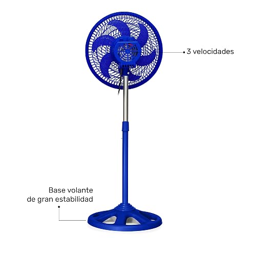 PRACTIKA 10-SF | Ventilador de Pedestal 10” Azul | 3 Velocidades | Altura Ajustable (66 a 88 cm) | Compacto y fácil armado | Ideal para Espacios Pequeños | 65W
