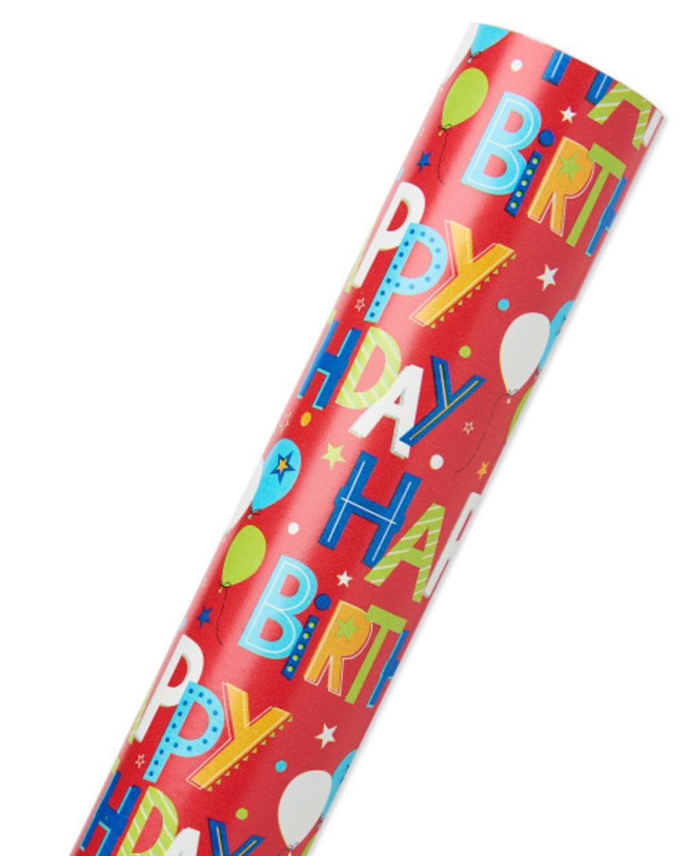 American Greetings 175 sq. Papel de regalo reversible, para cumpleaños, letras de feliz cumpleaños y estrellas (1 rollo jumbo, 30 pulgadas x 70 pies)