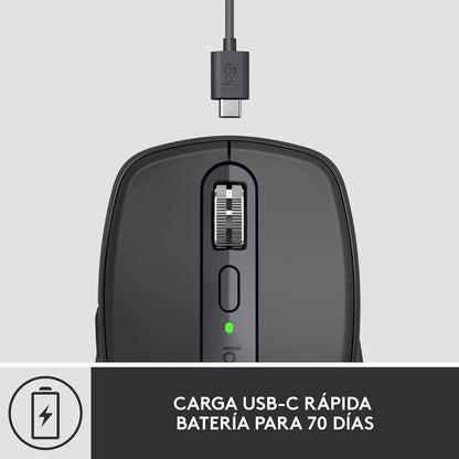 Logitech MX Anywhere 3 for Business – Mouse inalámbrico, Compacto, Ultrarrápido, Seguimiento en Cualquier Superficie, Recargable, Tecnología Logi Bolt, Bluetooth, Windows/Mac/iPadOS - Grafito