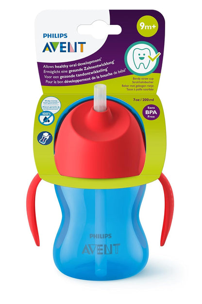 Philips Avent Vasito con Popote Flexible 7 oz Azul | Facilita la transición al vaso | Ayuda al desarrollo oral saludable | Popote flexible antigoteo | 1 pz | SCF796/01