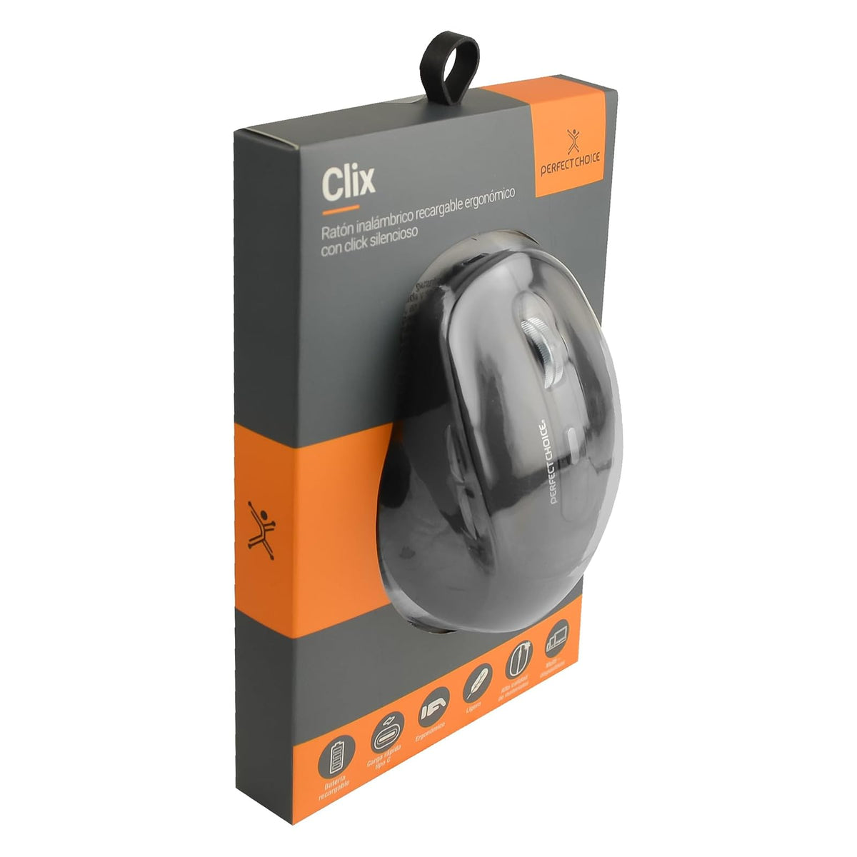 PERFECTCHOICE Perfect Choice Mouse Inalámbrico Clic Silencioso Recargable de Carga Rapida Tipo C dpi 1600 Clix (Negro)