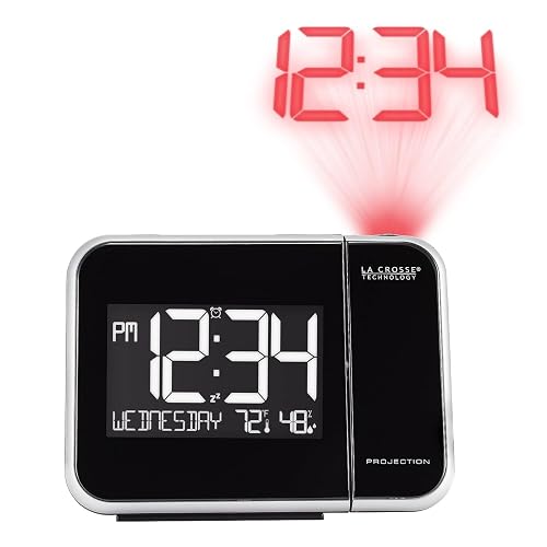 La Crosse Technology 616-1412 Reloj Despertador de proyección con Temperatura Interior, 5.9 Pulgadas de Largo x 2.3 Pulgadas de Ancho x 4.4 Pulgadas de Alto, Negro