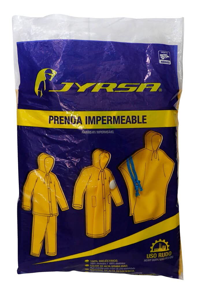 Capamanga poncho impermeable amarillo uso rudo PVC/Poliéster unitalla 1.20 X 2.00 MTS.