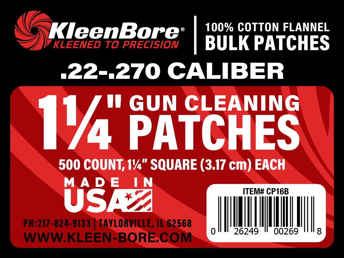 KleenBore 1-1/4" .22-.270 Cal. Parches de Limpieza (500 Unidades), Color Blanco