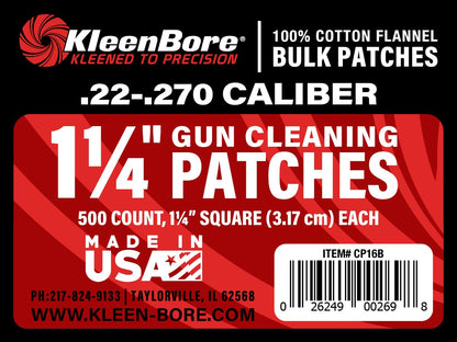 KleenBore 1-1/4" .22-.270 Cal. Parches de Limpieza (500 Unidades), Color Blanco