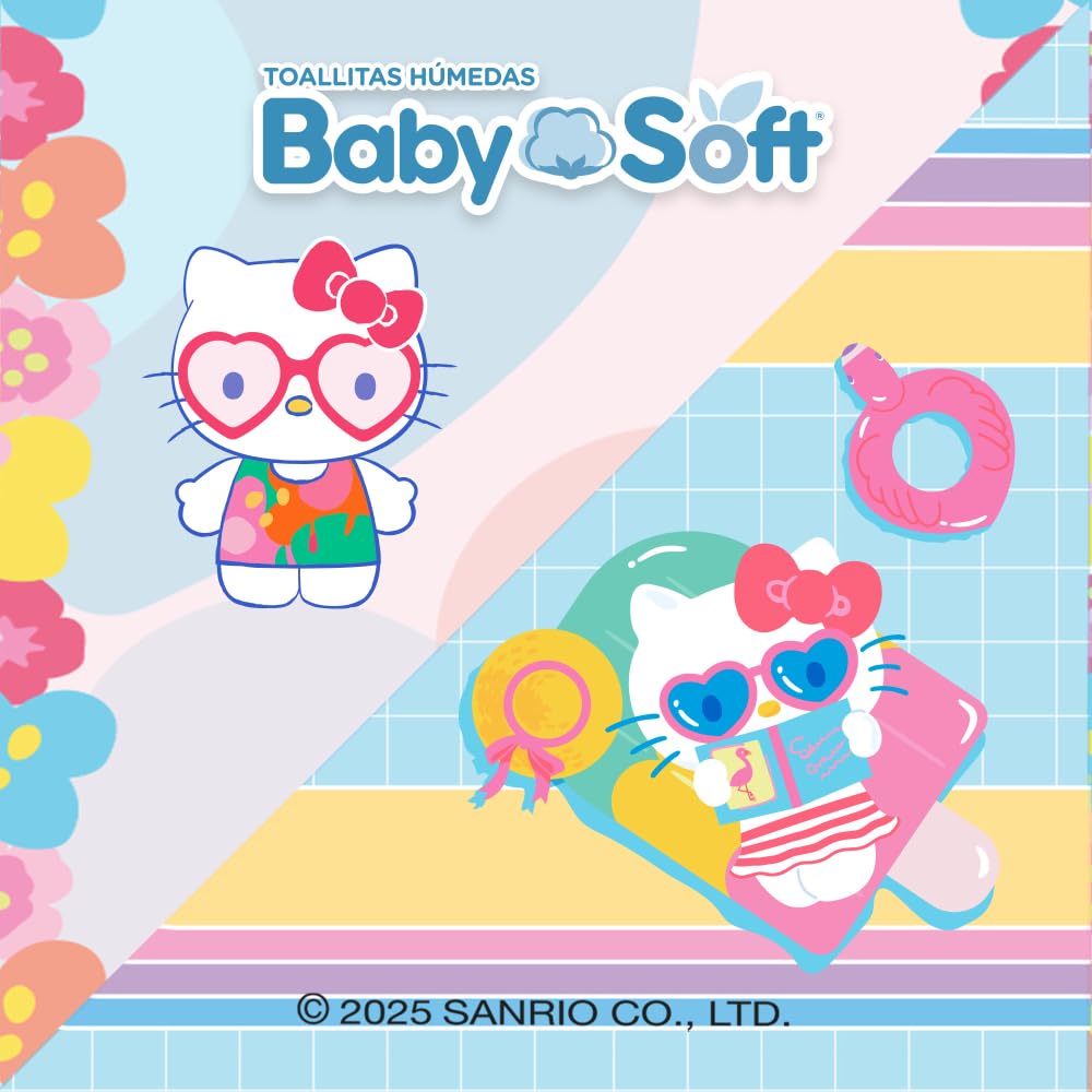 Toallitas Húmedas Baby Soft, Aroma Moras/Explosión Frutal, Hello Kitty and Friends, Caja con 1,440 piezas (18 Paquetes con 80 Toallitas c/u)