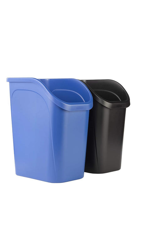 Rubbermaid - Bote de Basura pequeño bajo encimera, Paquete de 2 Azul y Negro para Reciclaje/residuos, 9.4 galones, se Adapta Debajo del Fregadero/computadora/gabinete para Uso en Cocina/baño/Oficina