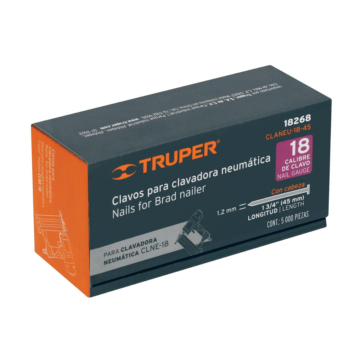 Truper CLANEU-18-45, Clavos para clavadora neumática CLNEU-2, 45 mm, 5, 000 pzas