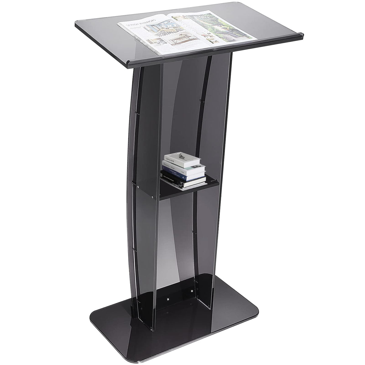 VEVOR - Podio acrílico, soporte de podio acrílico de 47 pulgadas con superficie de lectura amplia y estante de almacenamiento, púlpitos transparentes de pie para iglesia, oficina, escuela, negro