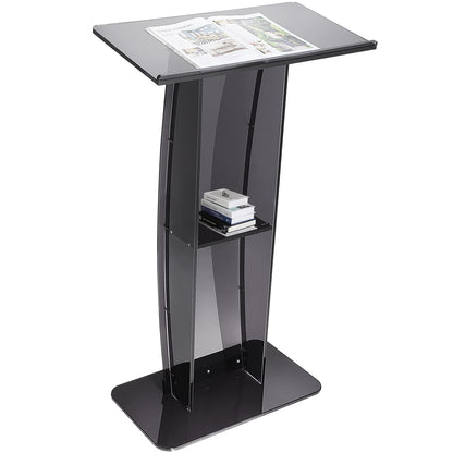 VEVOR - Podio acrílico, soporte de podio acrílico de 47 pulgadas con superficie de lectura amplia y estante de almacenamiento, púlpitos transparentes de pie para iglesia, oficina, escuela, negro