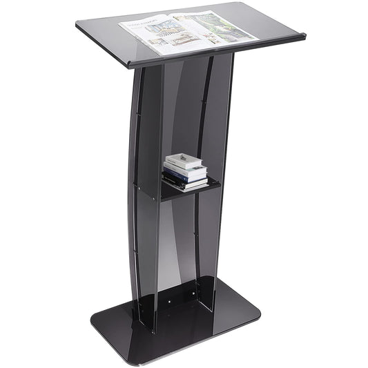 VEVOR - Podio acrílico, soporte de podio acrílico de 47 pulgadas con superficie de lectura amplia y estante de almacenamiento, púlpitos transparentes de pie para iglesia, oficina, escuela, negro