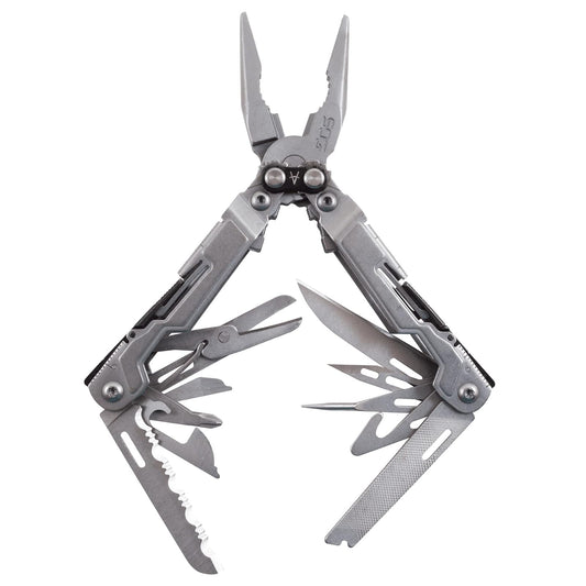SOG PowerPint Mini Herramienta compacta de Acero Inoxidable | 18 Herramientas Ligeras Especiales y Pinzas Multiherramienta SOG Cuchillo de Bolsillo, Lavado a Piedra