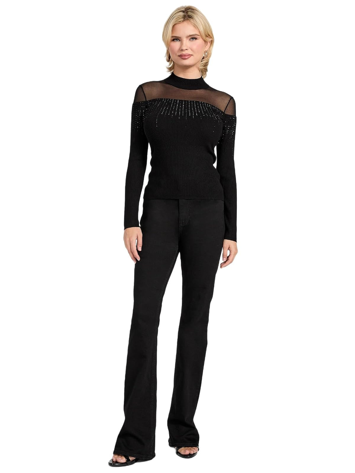 Guess Eco Long Sleeve Jeena Embellish Rib Sweater Suéter Mujer
