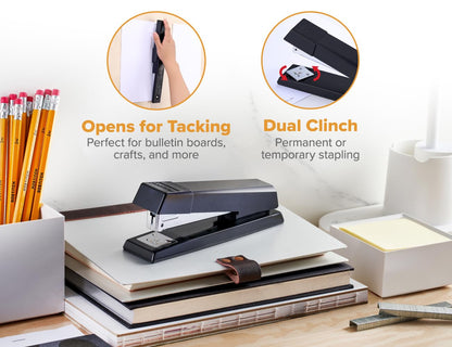 Bostitch Office No-Jam Premium Grapadora de computadora, tira completa, color negro