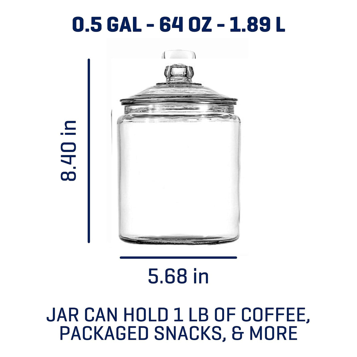 Anchor Hocking Heritage Hill Glass 0.5 Gallon Storage Jar, Set of 2