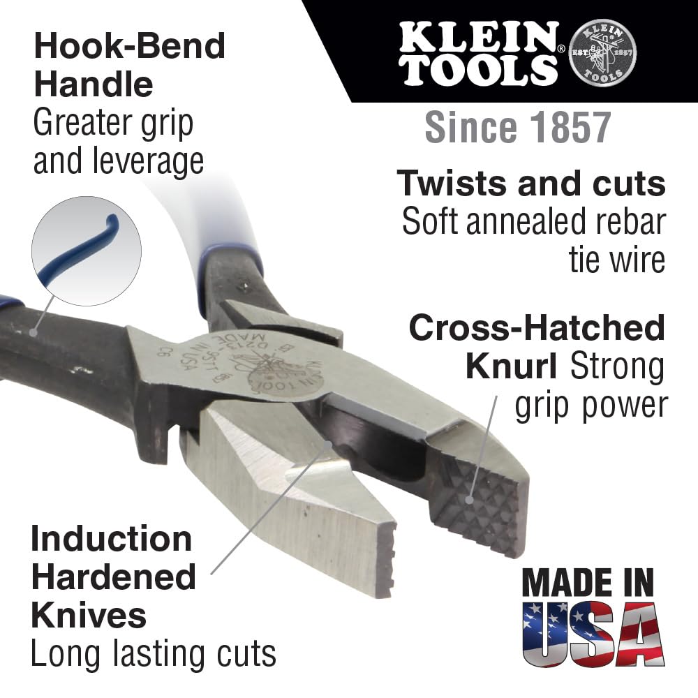 Klein Tools D213-9ST Side-Cutting Pliers, Hi-Leverage for Rebar, 9-9/32"