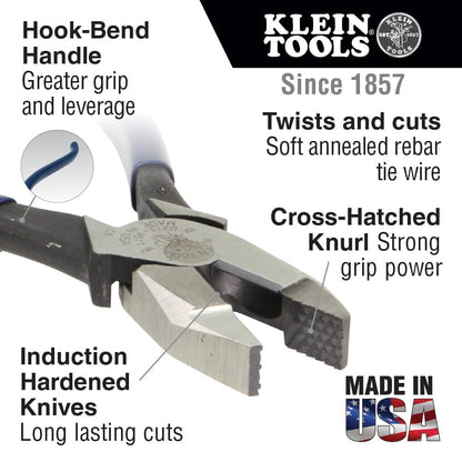 Klein Tools D213-9ST Side-Cutting Pliers, Hi-Leverage for Rebar, 9-9/32"
