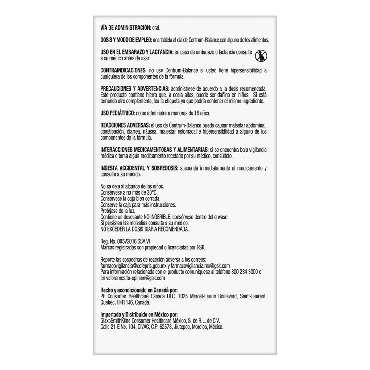 Centrum Multivitamínico Balance com Magnesio, Vitamina C, Hierro, Potasio y Zinc, 100 Tabletas