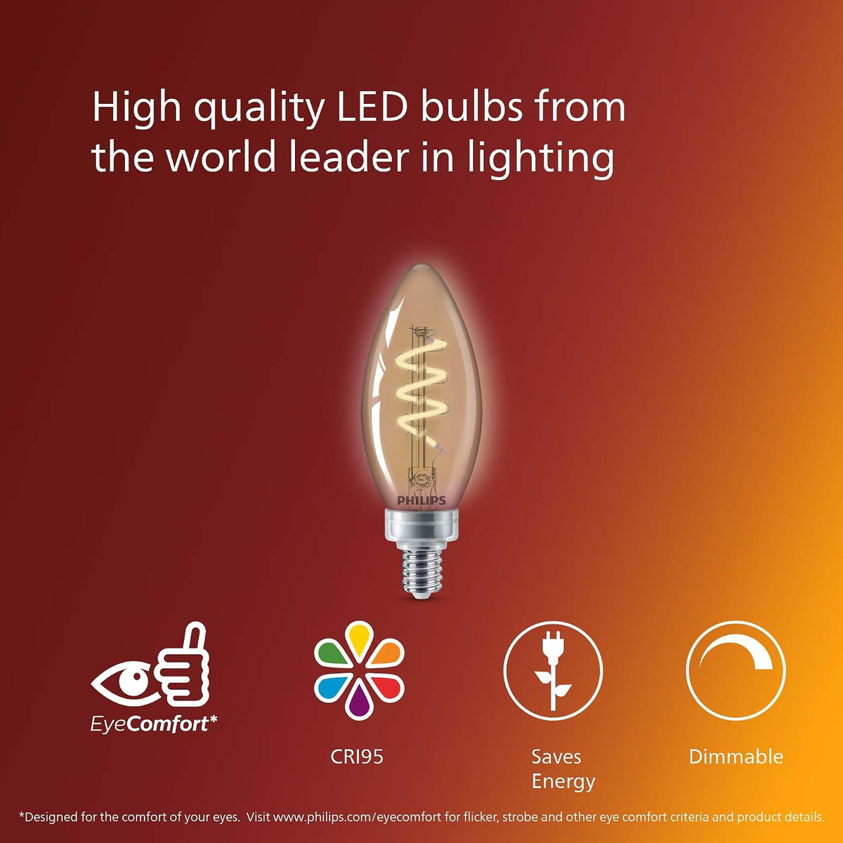 PHILIPS LED 25 W B11 paquete de 8 bombillas clásico Edison en espiral ámbar (2000 K), 225 lúmenes (3.5 W = 25 W) regulables sin parpadeo