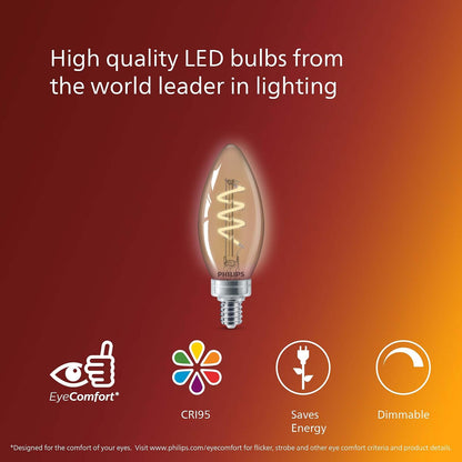 PHILIPS LED 25 W B11 paquete de 8 bombillas clásico Edison en espiral ámbar (2000 K), 225 lúmenes (3.5 W = 25 W) regulables sin parpadeo