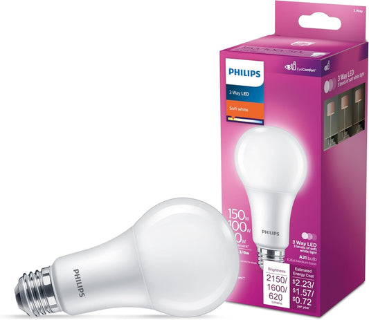 Philips foco LED Basic esmerilada A21 no regulable, tecnología EyeComfort, 2150 lúmenes, blanco suave (2700 K), 18,5 W = 150 W, base E26, interior, 1 paquete