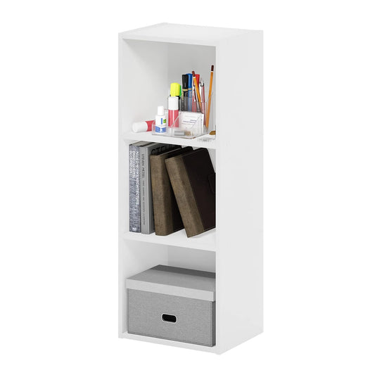 Furinno Pasir Estantería Abierta de 3 Niveles sin Herramientas, Blanco | 22,86 x 30,48 x 81,28 cm, para sala de estar, dormitorio, oficina en casa