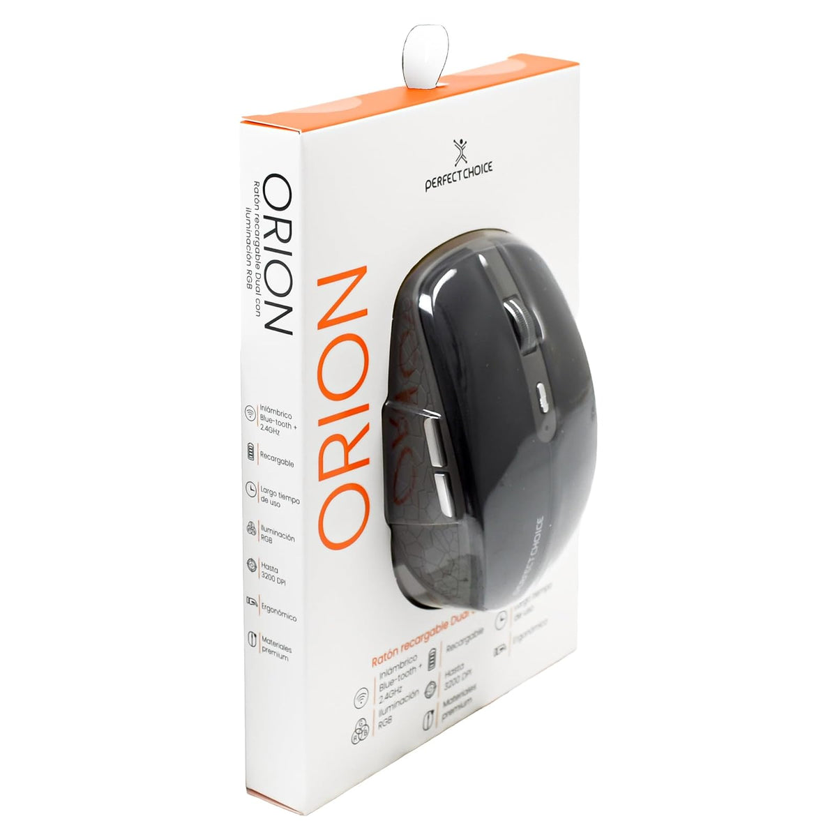 PERFECTCHOICE Mouse Inalámbrico Ergonomico Recargable Iluminación RGB PC-045304 Orion