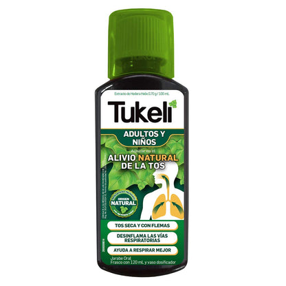 TUKELI Jarabe para la tos, Activos 100% de origen natural, medicamento herbolario para tos seca y tos con flemas, Frasco con 120ml