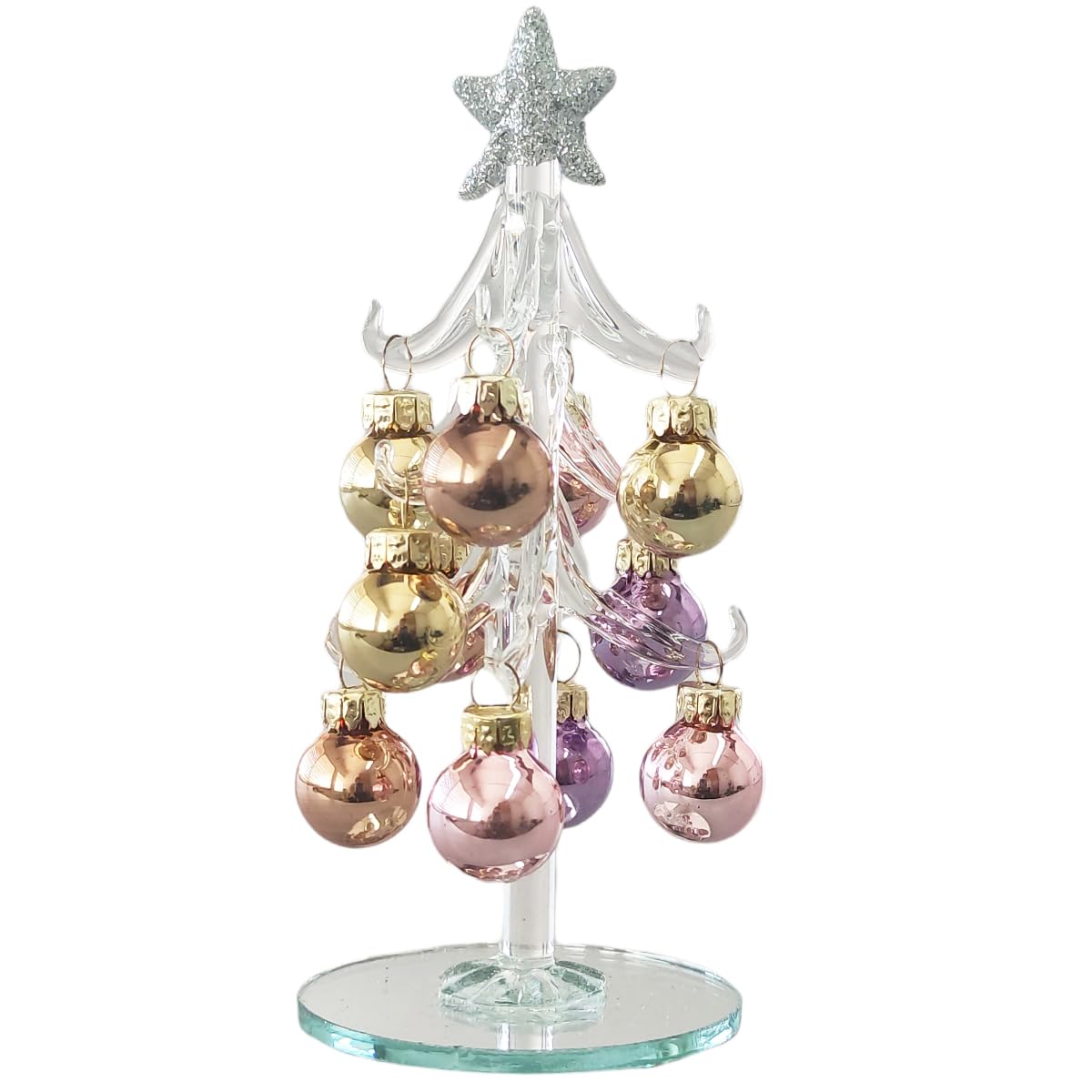 Running Decora | Árbol Navideño De Vidrio Transparente | Esferas Tono Pastel Metálicas | Adornos Navideños | 15 cm