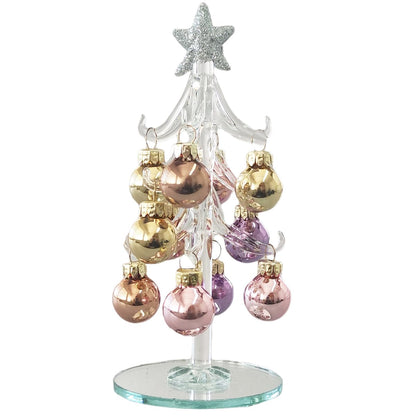 Running Decora | Árbol Navideño De Vidrio Transparente | Esferas Tono Pastel Metálicas | Adornos Navideños | 15 cm