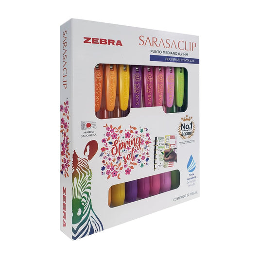Zebra Set 10 Bolígrafos Sarasa Clip Tinta Gel Secado Rápido (Spring Set)