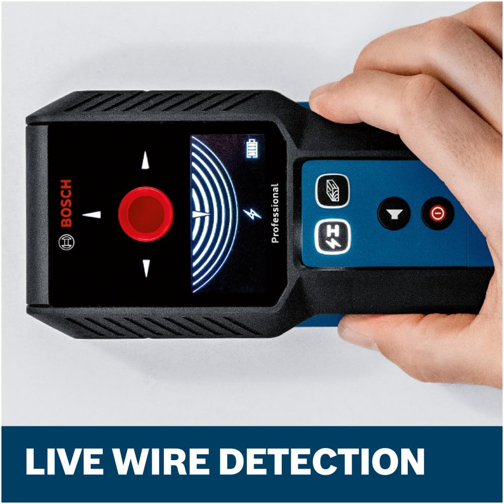 Bosch GMS120-27 Escáner de Pared | Escáner detector de pared multifunción con indicación central, buscador de pernos de metal para electricistas