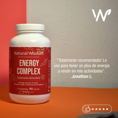 Energy Complex Vitaminas y Suplementos para Mujeres Hombres Performance Energia Vitalidad Disminuir Fatiga con 180 Capsulas | A Base de Ubiquinol Guarana Ginseng Te Verde Complejo B | Natural Wisdom