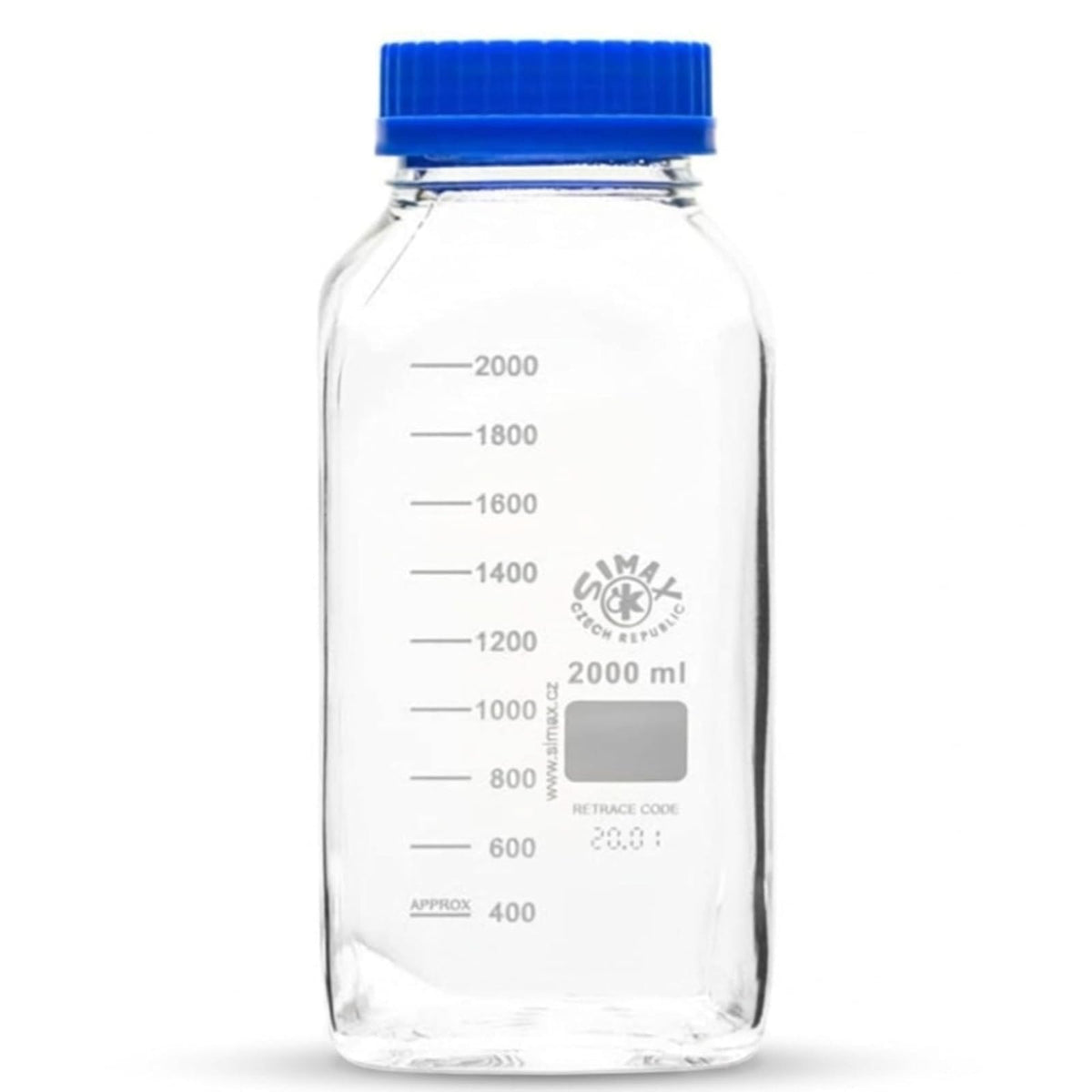 United Scientific® SIMAX - Botella de vidrio borosilicato GL80 para medios | boca ancha, cuadrada, 2000 ml (2 l)