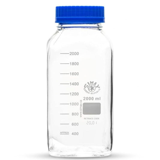 United Scientific® SIMAX - Botella de vidrio borosilicato GL80 para medios | boca ancha, cuadrada, 2000 ml (2 l)