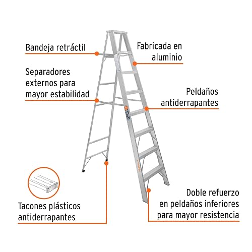 Truper ESTA-27, Escalera de tijera, aluminio, tipo ll, 7 escalones