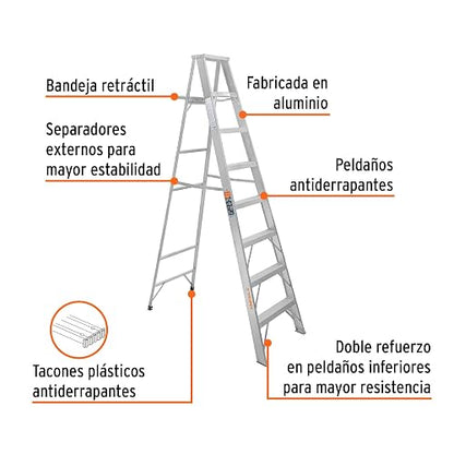 Truper ESTA-27, Escalera de tijera, aluminio, tipo ll, 7 escalones