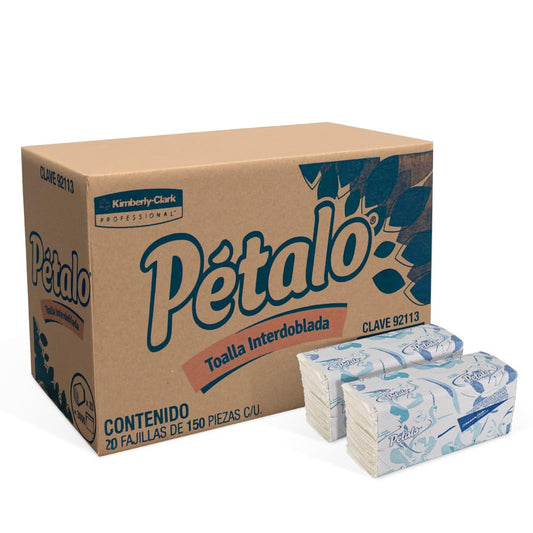 Kimberly-Clark Professional, Toalla interdoblada para manos Pétalo, Caja con 20 Fajillas de 150 Toallas, con Grabado