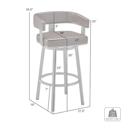Lorin 26" Black Faux Leather and Brushed Stainless Steel Swivel Bar Stool