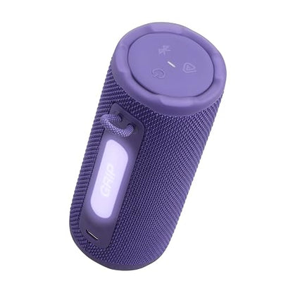 JBL Grip - Altavoz Bluetooth Compacto con Sonido Bold JBL Pro y luz Ambiental, hasta 14 Horas de Tiempo de reproducción, Agua, Polvo y caídas (IP68) y conexión multiparlante con Auracast (púrpura)