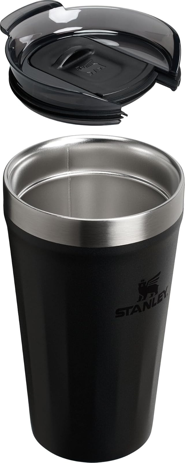 STANLEY - Vaso diario de 16 onzas, tapa a través de la bebida a presión, taza de bebida, café y cóctel, copa de vino de acero inoxidable aislada, sin BPA, negro 2.0