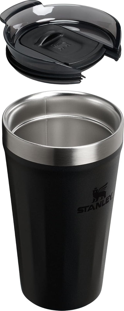 STANLEY - Vaso diario de 16 onzas, tapa a través de la bebida a presión, taza de bebida, café y cóctel, copa de vino de acero inoxidable aislada, sin BPA, negro 2.0